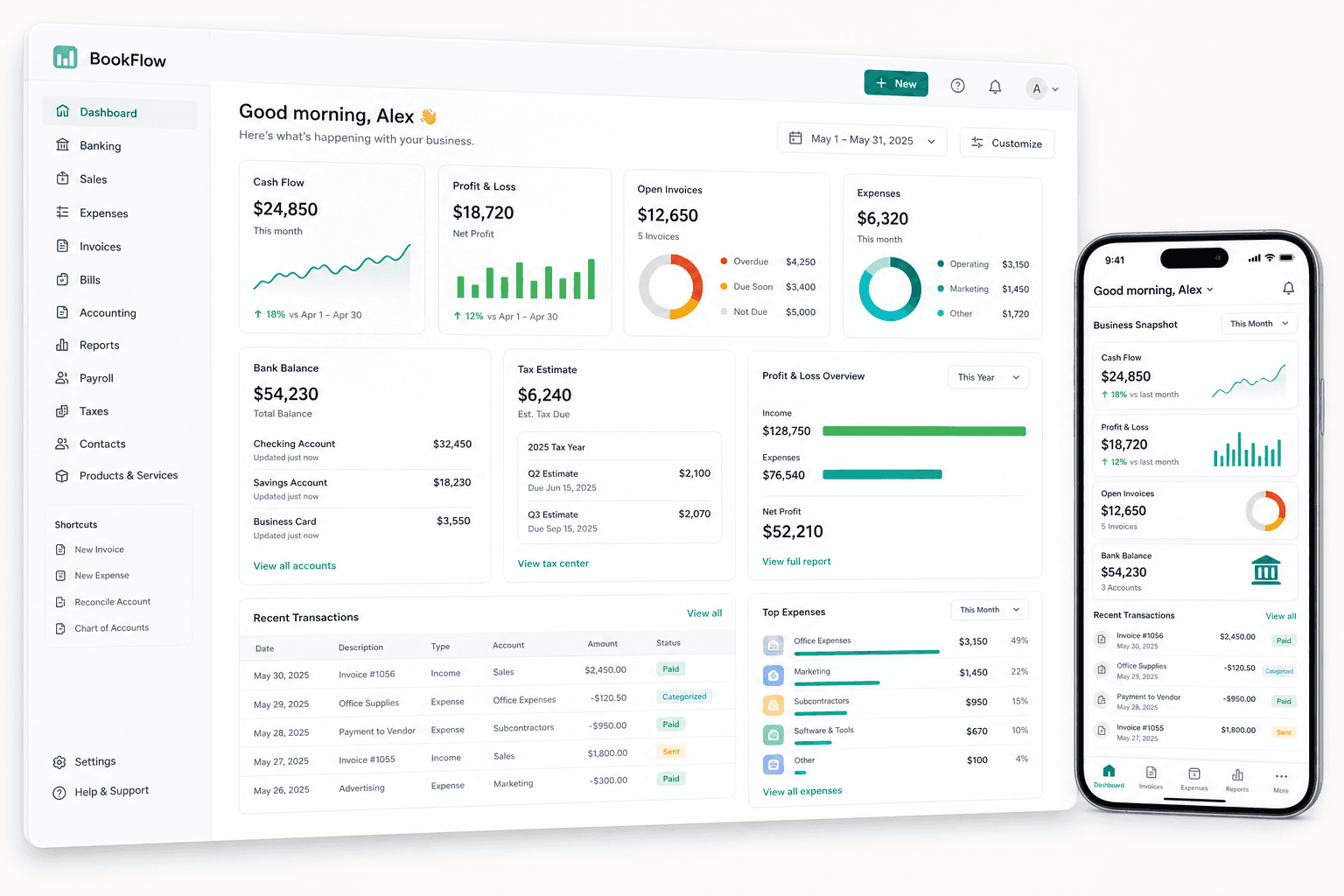 Bookflow accounting dashboard product showcase